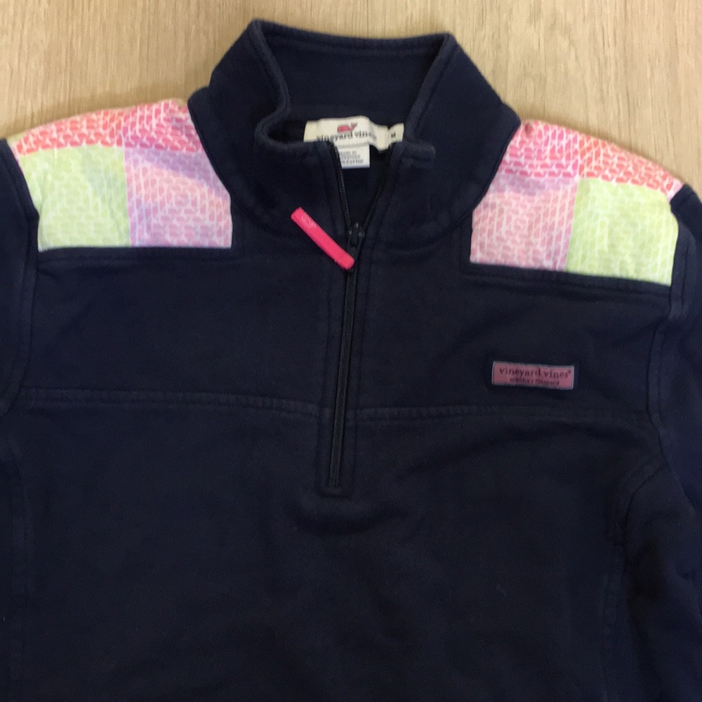 Vineyard Vines 1/4 Zip Navy Pullover Womens M Terry Lined Top Patchwork Detail - Picture 3 of 5
